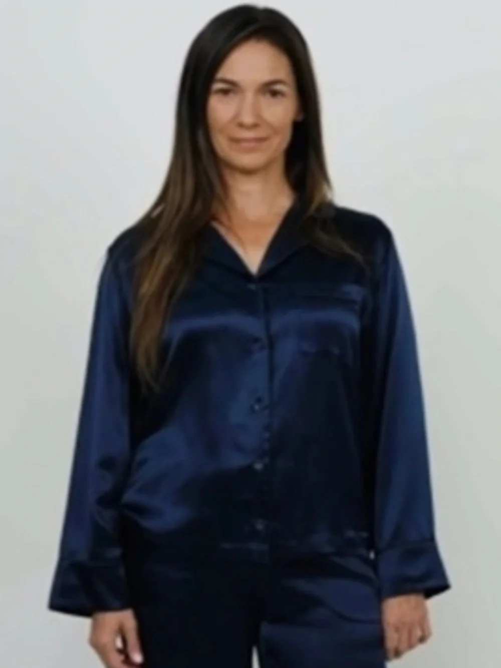 Cozy Earth Serenity Silk Classic  Long Sleeve Pajama Button Down Top